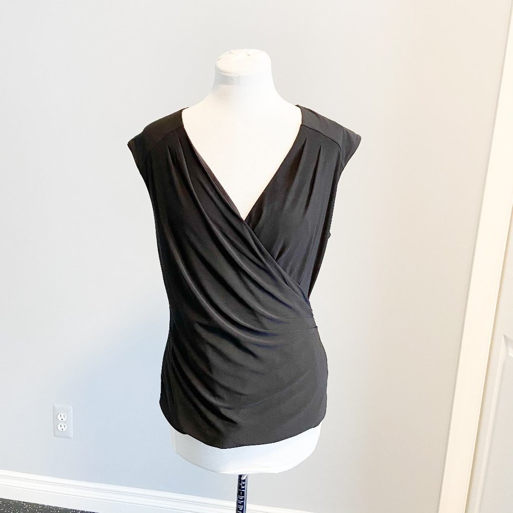 WHBM Faux Wrap Sleeveless Shell–Black